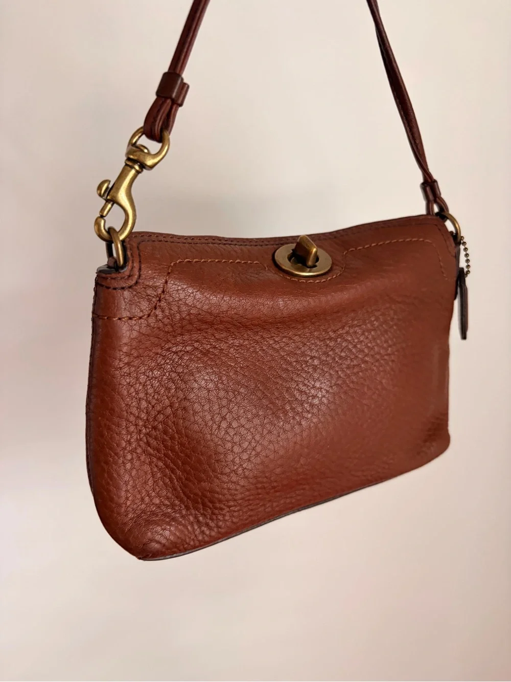 Coach Y2K Brown Pebbled Leather Brass Chelsea Turnlock Wristlet or Mini Purse